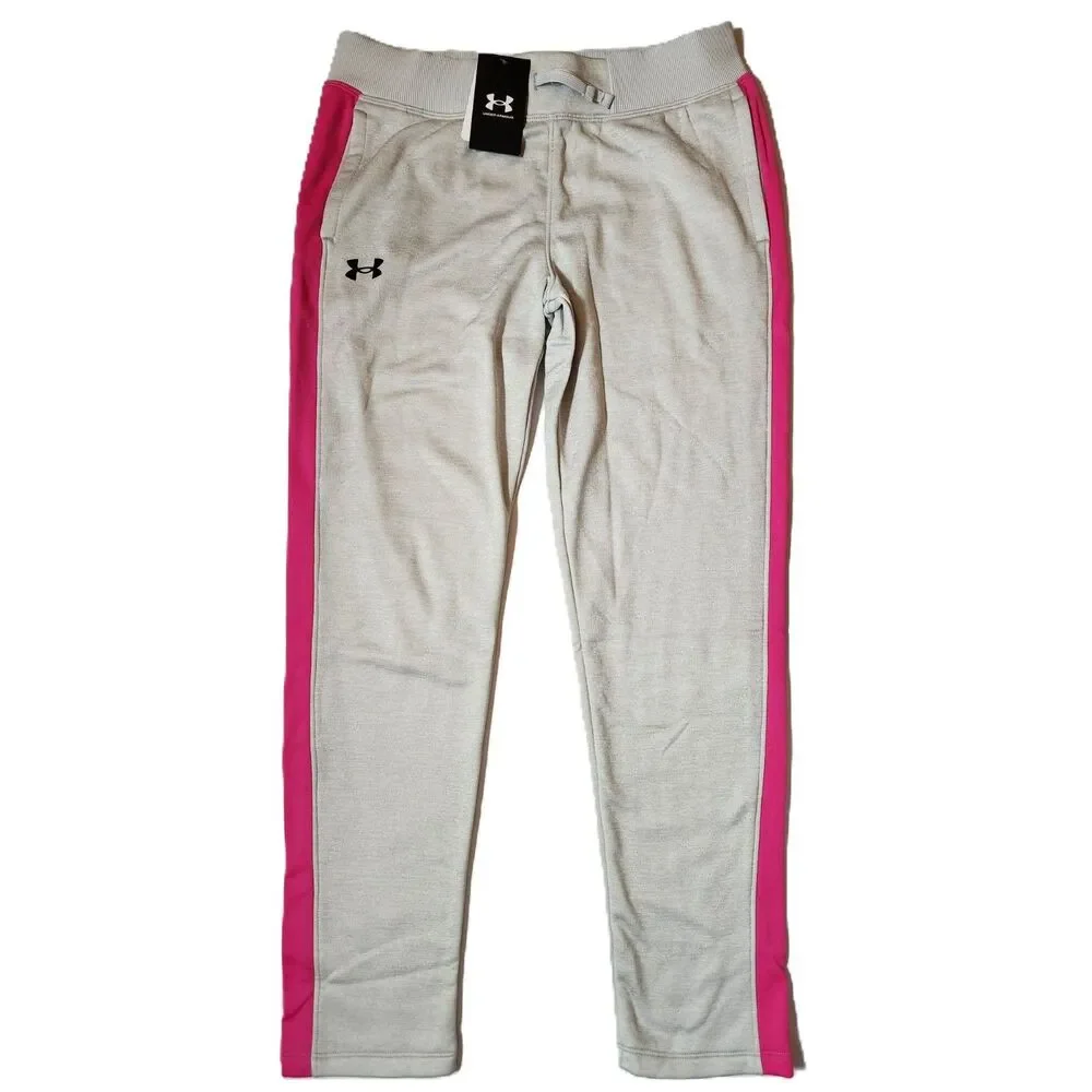 Under Armour Open Bottom Fleece Pants Girls Youth XL Gray Pink